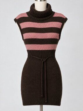 Vintage 90's Killah by Sixty Striped Knit Sweater Dress Brown Pink Sleeveless S